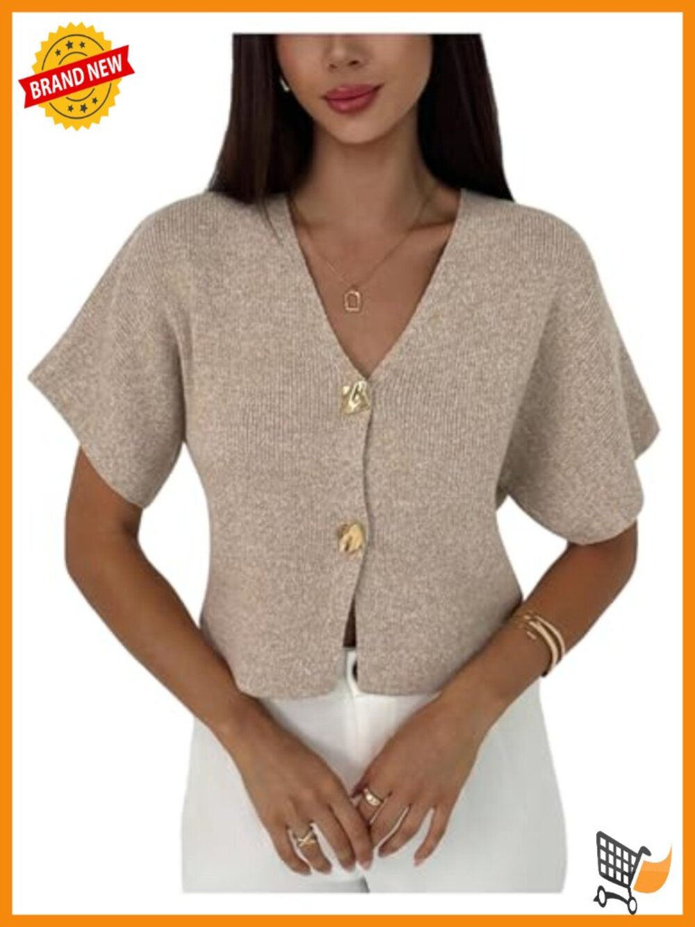 Women's Short Sleeve V Neck Button Front Cardigan Sweater